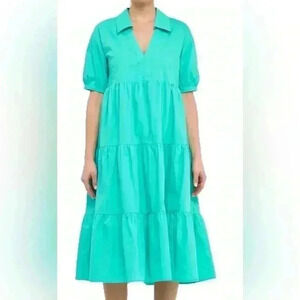English Factory Tiered Puff Sleeve Dress in Teal Size XS